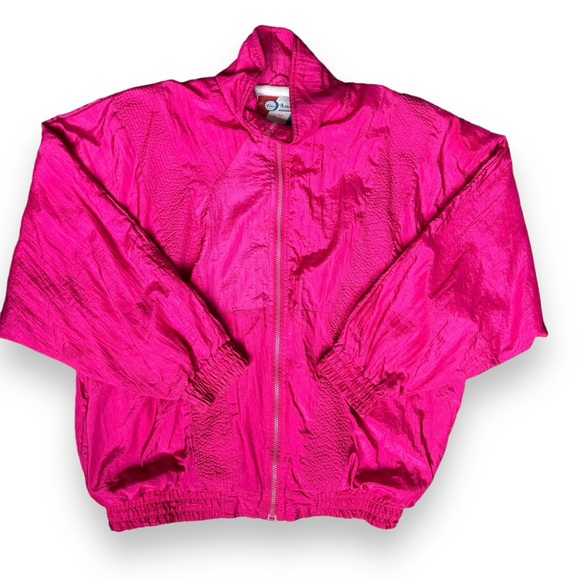 Vintage Jackets & Blazers - Vintage Hot Pink Nylon Zip-Up Jacket - Size L